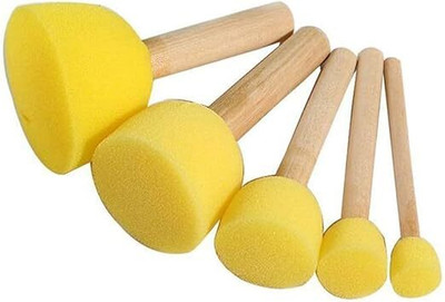 Freedy 5 Pcs Round Stencil Sponge Wooden Handle Foam Brush Set Painting Tools for Kids Painting Sponge Block(Pack of 5)