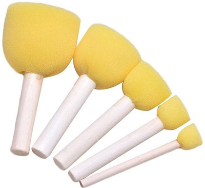 BM RETAIL 5Pcs Round Stencil Yellow Sponge Dabber Wooden Handle Brush Painting Tools Painting Sponge Brush(Pack of 5)