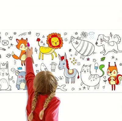 justone choice 300 X 30 Cm Large Coloring Re-Stick Drawing Paper Roll for Kids Sketch Pad(1 Sheets)