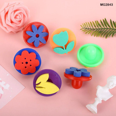 BOLT BEE Mg2843 6Pc Foam Stamp Round Knob Plastic Handle Painting Sponge Brush(Pack of 6)