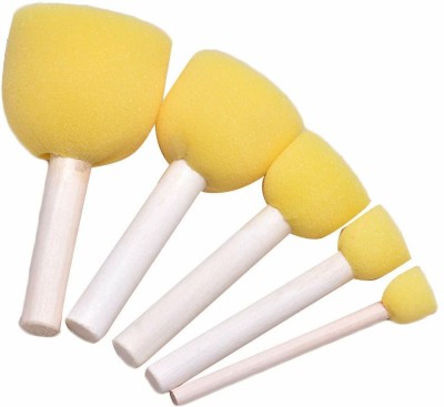 HIKIN SUPERMARKET Round Stencil Yellow Sponge Dabber, Wooden Handle Foam Brush for Art & Crafts Painting Sponge Brush(Pack of 5)