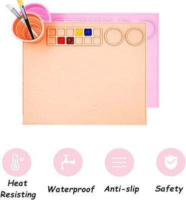 Dejmin Silicone Craft Mat for Painting Play Doh and Clay for Kids Painting Sponge Brush(Pack of 1)