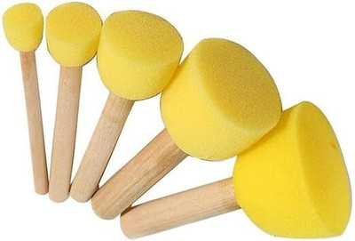 Freedy 5 Pcs Round Stencil Sponge Wooden Handle Foam BrushSet PaintingTools for Kids(D) Painting Sponge Block(Pack of 5)