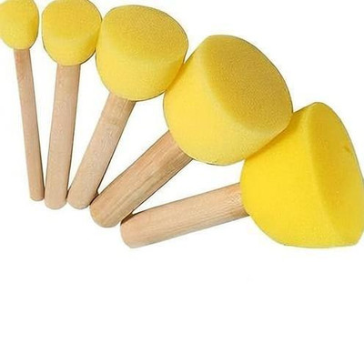 Freedy 5 Pcs Round Stencil Sponge Wooden Handle Foam BrushSet PaintingTools for Kids(D) Painting Sponge Block(Pack of 5)