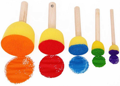 DaKos Yellow Sponge Dabber Wooden Handle; Art Crafts Painting Tool Supplies in 5 Sizes Painting Sponge Brush(Pack of 5)