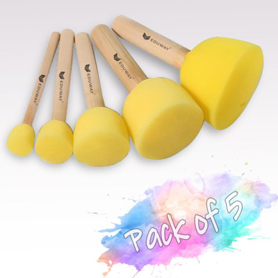 Eduway 5 Pcs Round Stencil Foam Sponge Dabber Set with Wooden Handle Brush Set' for Painting Sponge Brush(Pack of 5)