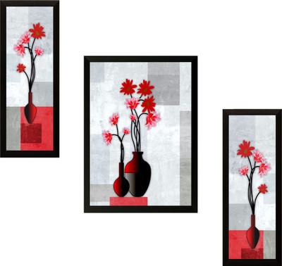 saf Set of 3 Flowers Digital Reprint 13.5 inch x 22 inch Painting(With Frame, Pack of 3)