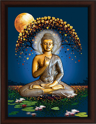 Masstone Golden Buddha UV Matt Textured Effect Framed HD Digital Reprint 11 inch x 14 inch Painting(With Frame)