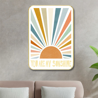 saf You Are My Sunshine Wall Art – Retro Boho Sunburst Art– Inspirational Quote(Gray)
