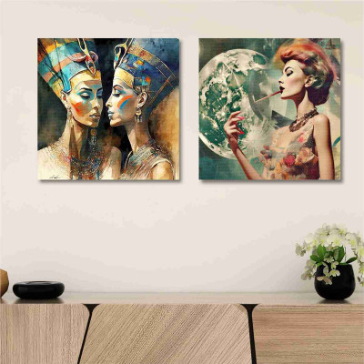 saf Wooden Framed Set Of 2 Modern Art Canvas Wall Art Painting for Home Décor CR194 Canvas 12 inch x 12 inch Painting(With Frame, Pack of 2)