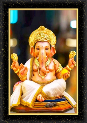 ARAAKA GANPATI photo frame (Wood Base and Front Laminated) Acrylic 12 inch x 8 inch Painting(With Frame)