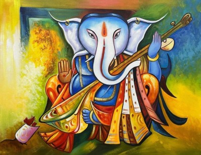 ANSHUL INTERNET ANSHUL INTERNET CANVAS PAINTING GANESH 08 Canvas 48 inch x 24 inch Painting(Without Frame)