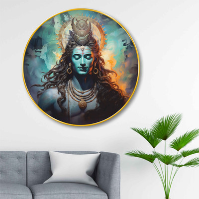 saf Lord Shiva Wall Painting with Frame | Meditating Mahadev Modern Spiritual Digital Reprint 20 inch x 20 inch Painting(With Frame)