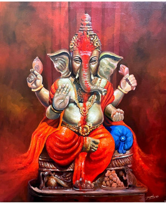 ANSHUL INTERNET ANSHUL INTERNET CANVAS PAINTING GANESH 06 Canvas 48 inch x 24 inch Painting(Without Frame)