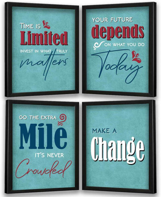 Wallcano New1_Motivational Modern Wall Art Framed Painting Set of 4 (10) Digital Reprint 14 inch x 11 inch Painting(With Frame, Pack of 4)