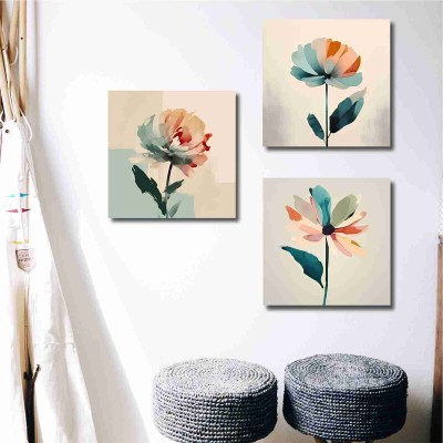 saf Wooden Framed Set Of 3 Floral Theme Canvas Wall Painting for Home Décor CR-178 Pack of 3(Multicolor)