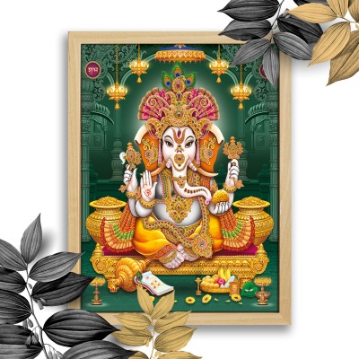 GoArt Lord Ganesh ji Wall Painting Poster with Frame wall hanging Art-19 Digital Reprint 14 inch x 11 inch Painting(With Frame)