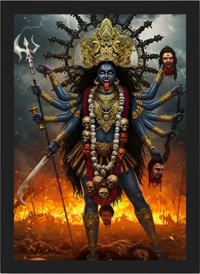 BKS Craft Powerful Goddess Kali Maa Wall Frame – Divine Shakti Art Print (Multicolor, Digital Reprint 12 inch x 8 inch Painting(With Frame)