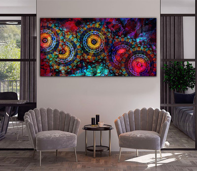 Aadee craft Overlapping Abstract Mandalas Wall Art Canvas Print– 24x48 Canvas 24 inch x 48 inch Painting(With Frame)