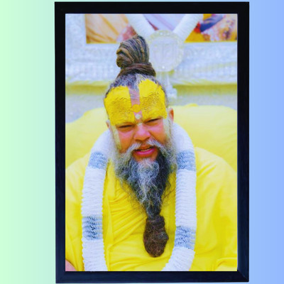 SHRION Premanand Ji Maharaj Wooden Photo Frame for Home Temple & Wall Décor Digital Reprint 12 inch x 9 inch Painting(With Frame)