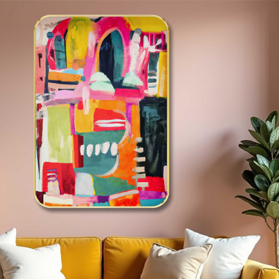 Aartify Bold Abstract Wall Art with Golden Frame | Multicolor Geometric Decorative Digital Reprint 24 inch x 18 inch Painting(With Frame)