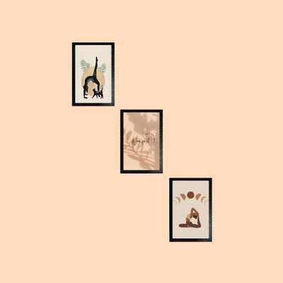 bareth brothers Leaf & Bloom Modern Wall Frames – Yoga & Nature Theme (Set of 3) Digital Reprint 13 inch x 10 inch Painting(With Frame, Pack of 3)