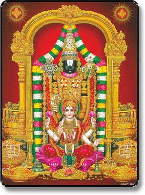 saf Tirupati Balaji UV Textured Multi-Effect Painting Digital Reprint 14 inch x 11 inch Painting(With Frame)