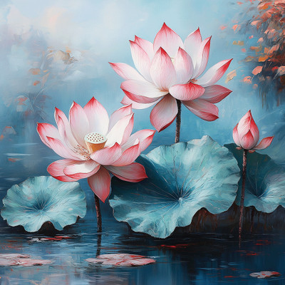 Viventiq lotus flower painting for vastu [without frame] | vastu paintings |size of Canvas 24 inch x 24 inch Painting(Without Frame)