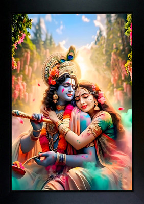 CrowdHall Radha Krishna Photo Frame | Radha Krishna Painting Digital Reprint 13.5 inch x 10 inch Painting(With Frame)