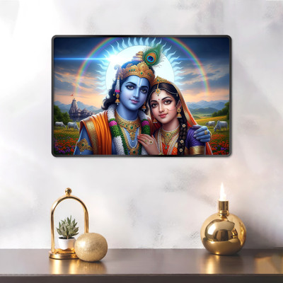 Indianara Radha Krishna Painting for Living | Bedroom | Pooja Room | Hotel Digital Reprint 12 inch x 18 inch Painting(With Frame)