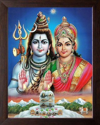 LVY ART Lord Shiva and Devi Parwati with 12 Jyotriling/High Contrast HD Printed Digital Reprint 12 inch x 8 inch Painting(Without Frame)