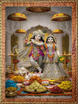 Adventure Creation Radha Krishna Wall Art Ideal for Living Room or Bedroom Decor (Golden Frame) Digital Reprint 7 inch x 90 inch Painting(With Frame)