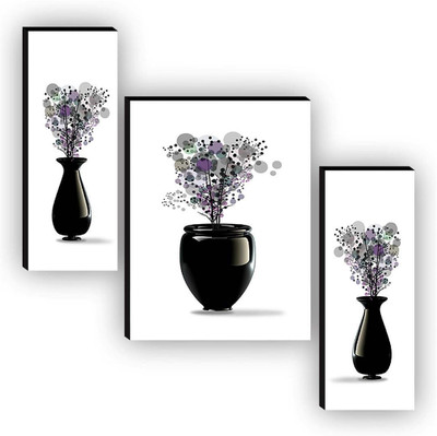 saf Elegant Black Vase with Abstract Floral Design in Purple and Grey – MDF Wall Art Digital Reprint 12 inch x 20 inch Painting(Without Frame, Pack of 3)
