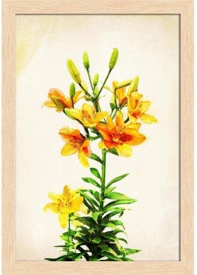 Artzfolio Watercolor Yellow Lily Canvas Painting Natural Brown Frame 12x17.5inch Canvas 17.5 inch x 12 inch Painting(With Frame)