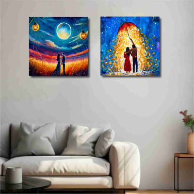saf Wooden Framed Set Of 2 Couple Theme Canvas Wall Painting for Home Décor CR-179 Canvas 12 inch x 12 inch Painting(With Frame, Pack of 2)