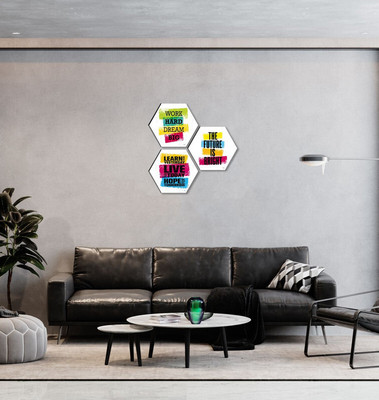 Flower Pot Set OF 3 Hexagon UV Textured Self adhesive Wall Painting Digital Reprint 17 inch x 17 inch Painting (Without Frame, Pack of 3) Paper Print(17 inch X 17 inch)