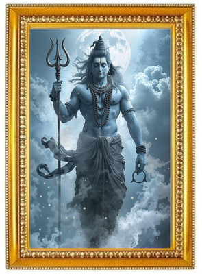 JIMYWOW Shiv Ji Standing Photo Frame | Lord Shiva Trishul Wall Décor Digital Reprint 12 inch x 9 inch Painting(With Frame)