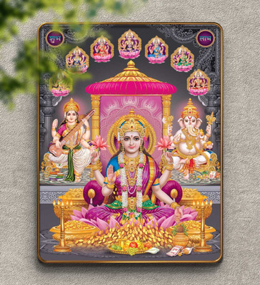 SAF PRINT Laxmi Ganesh Saraswati Wall Decor with Ashtalakshmi for Home Temple(24 inch X 18 inch, Pink)