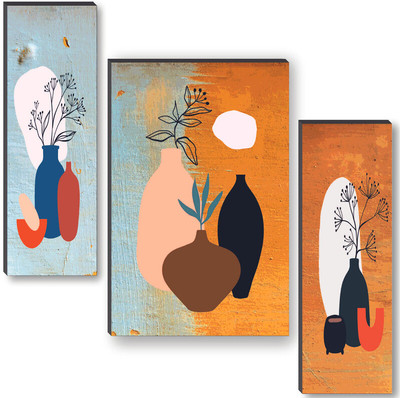 beautiful flower pot UV textured self adeshive Digital Reprint 18 inch x 12 inch Painting (Without Frame, Pack of 3) Paper Print(18 inch X 12 inch)