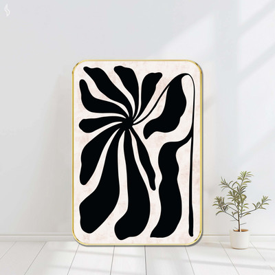 saf Abstract Black Botanical Wall Art | Minimalist Line Flower on Neutral Digital Reprint 24 inch x 18 inch Painting(With Frame)