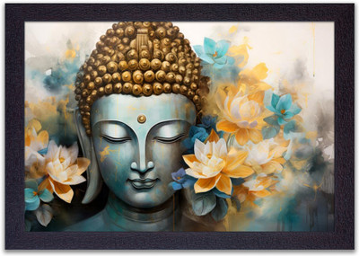 Masstone Buddha in Meditation UV Textured Effect Framed HD Digital Reprint 14 inch x 20 inch Painting(With Frame)