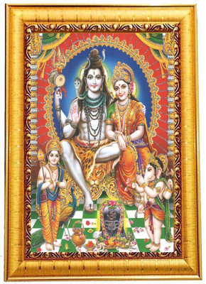 RK GODSONS Shiv Parivar Maa Parvati Ganesh Kartikey and Shiv Shankar,Religious Wood Frame Digital Reprint 14 inch x 10 inch Painting(With Frame)