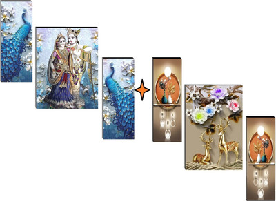 SNDArt Set Of 2 Radha Krishna With Modern Art Deer Wall Paintings For Living Room Digital Reprint 12 inch x 18 inch Painting(Without Frame, Pack of 3)
