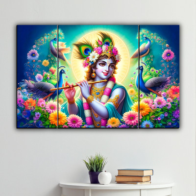 JB Creations Jai Shree Krishna Painting For Home Decoration Digital Reprint 12 inch x 18 inch Painting(Without Frame, Pack of 3)