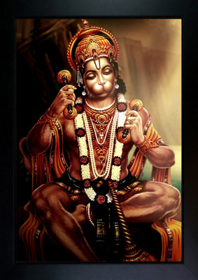 CrowdHall Hanuman JI Photo Frame | Bajrangbali Photo Frame Digital Reprint 13.5 inch x 10 inch Painting(With Frame)