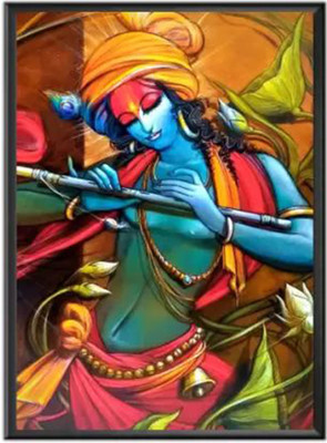 sanvikceations Shree Krishna Ji Photo Frame Modern Art Wall Painting on MDF Wood Digital Reprint 8 inch x 6 inch Painting(With Frame)