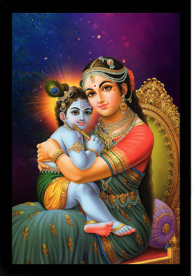 Dharvika Prime Maa Yashoda with Bal Krishna Painting | Bal Krishna Photo Frame Digital Reprint 20 inch x 14 inch Painting(With Frame)
