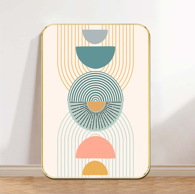 Aartify Stacked Geometric Abstract Wall Art – Colorful Modern Design with Golden Frame Digital Reprint 24 inch x 18 inch Painting(With Frame)