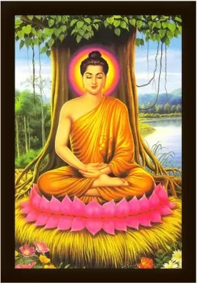 AARTKALA Gautam Buddha in Meditation Under Bodhi Tree Photo Frame Digital Reprint 14 inch x 10 inch Painting(With Frame)