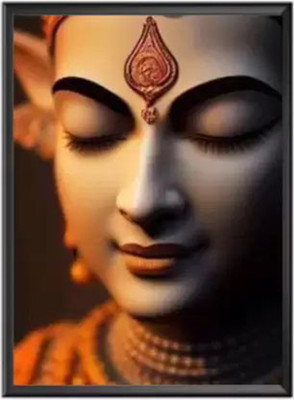Sanvik Creations Lord Krishna Face Photo Frame on MDF Wood, Krishna Ji Photo Frame for Wall Digital Reprint 8 inch x 6 inch Painting(With Frame)